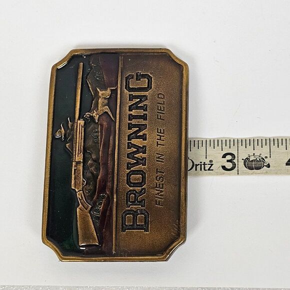Vtg Browning Finest In The Field Belt Buckle Brass Hunting Rifle Buck Deer Rare - Picture 7 of 12